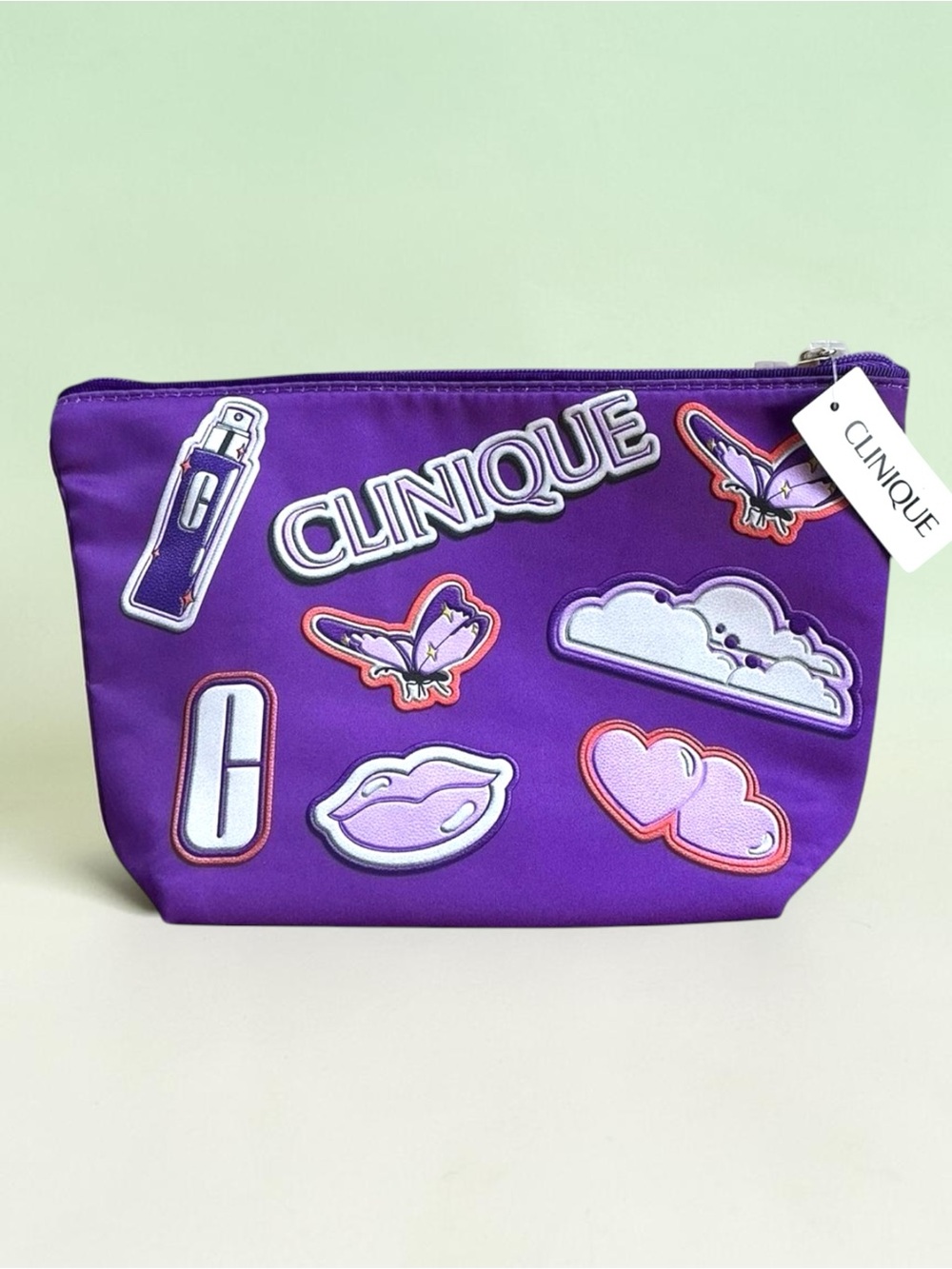 Clinique Purple Cosmetic Bag Makeup Pouch Butterfly Patch Travel Toiletry Bag